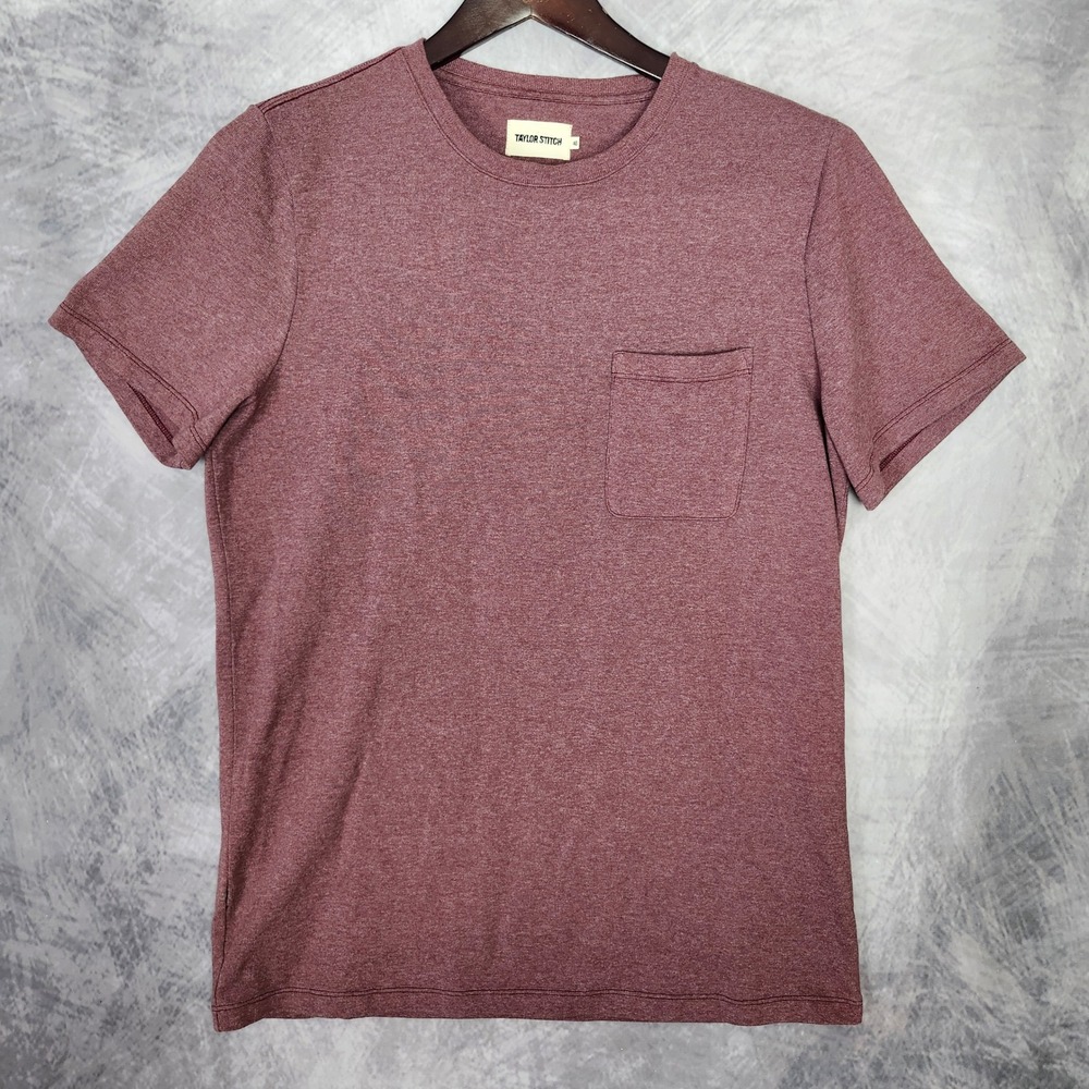 Taylor Stitch The Heavy Bag Tee Mens 40 M Burgundy Heather Pocket T Shirt